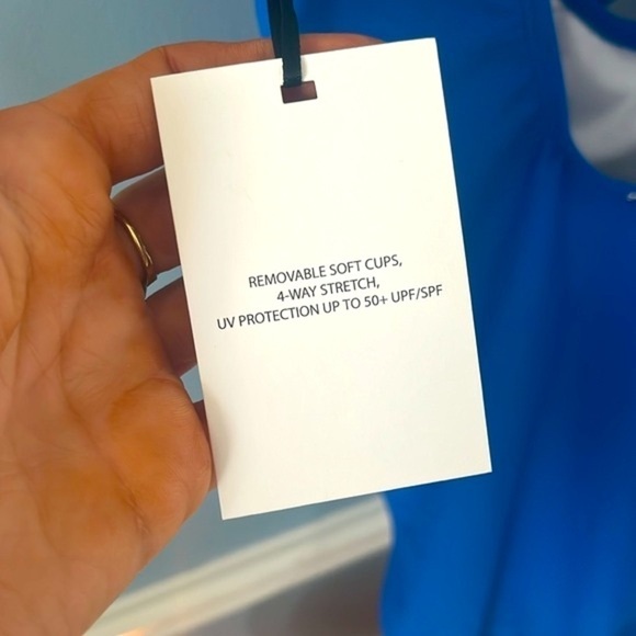 Brand New DKNY Blue Peek A Boo Twist One Piece Swimsuit 50+ UPF 4-Way Stretch - Picture 9 of 16